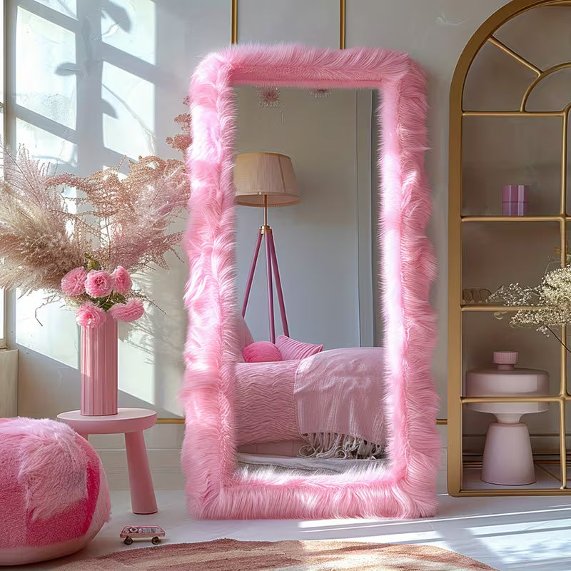 24" x 63" Full-Length Mirror with Chic Faux Fur Frame