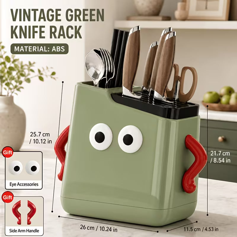 Multifunctional Kitchen Countertop Knife & Cutlery Storage Rack with Drainage Slots