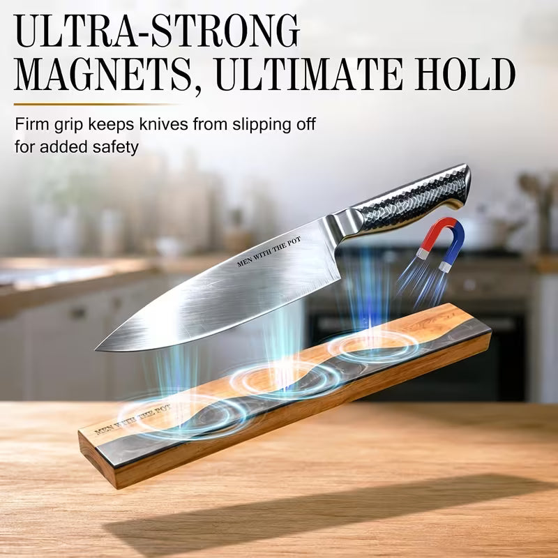 16-Inch Magnetic Knife Holder – Wood & Black ResinKeep Your Kitchen Clean, Organized & Clutter-Free