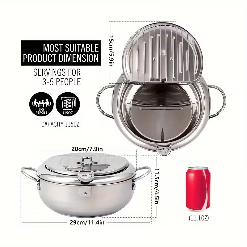 Heavy-Duty Stainless Steel Deep Fryer Pot with Temperature Gauge