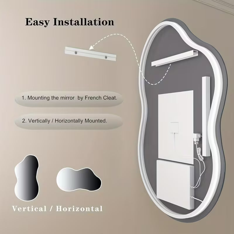 Irregular LED Bathroom Mirror with Lights – 40 x 24 Inch Asymmetrical Cloud Vanity Mirror