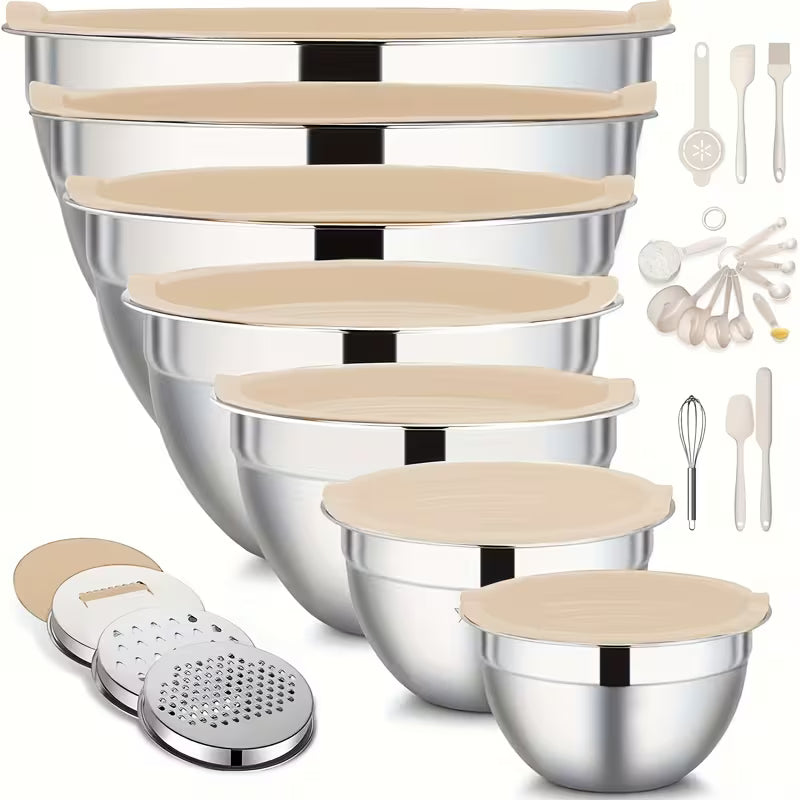 7–26 Piece 316 Stainless Steel Mixing Bowl Set with Airtight Lids
