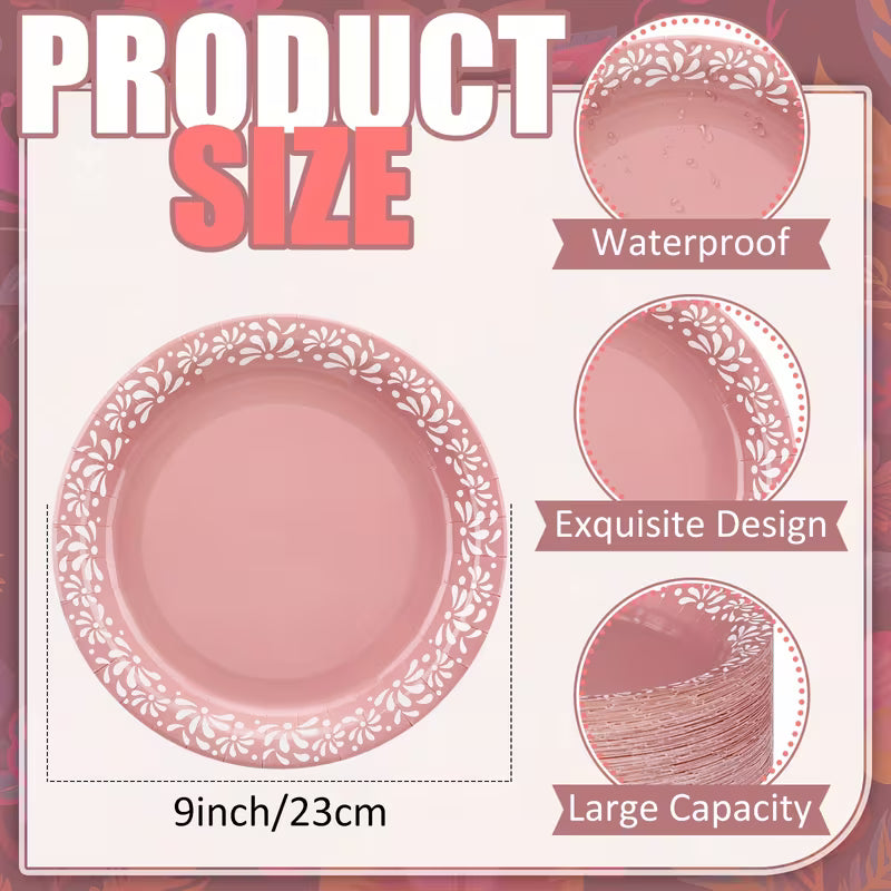 100-Piece 9-Inch Pink Cielito Lindo Mexican Paper Plates – Talavera-Inspired Party Tableware