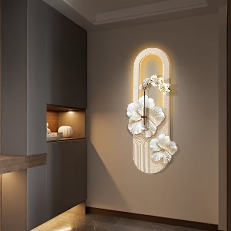 3D Flower Wall Decor with Lights – Handmade Sandstone Floral Wall Art