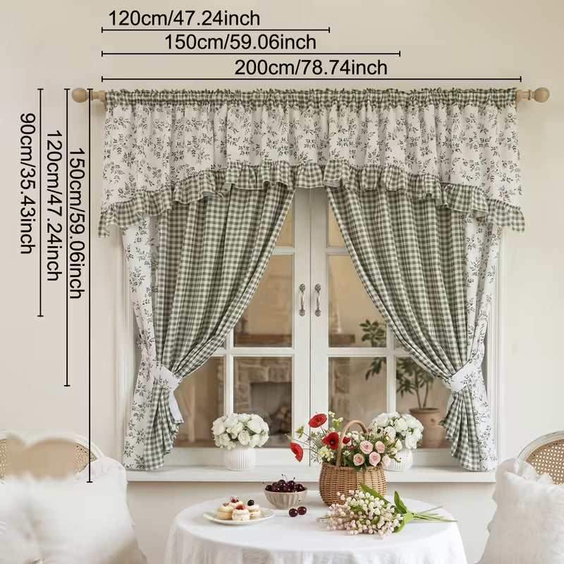 Double-Layer Blackout Curtain Set with Valance, No-Drill Rod Installation, Full-Blackout Fabric for Bedroom & Living Room