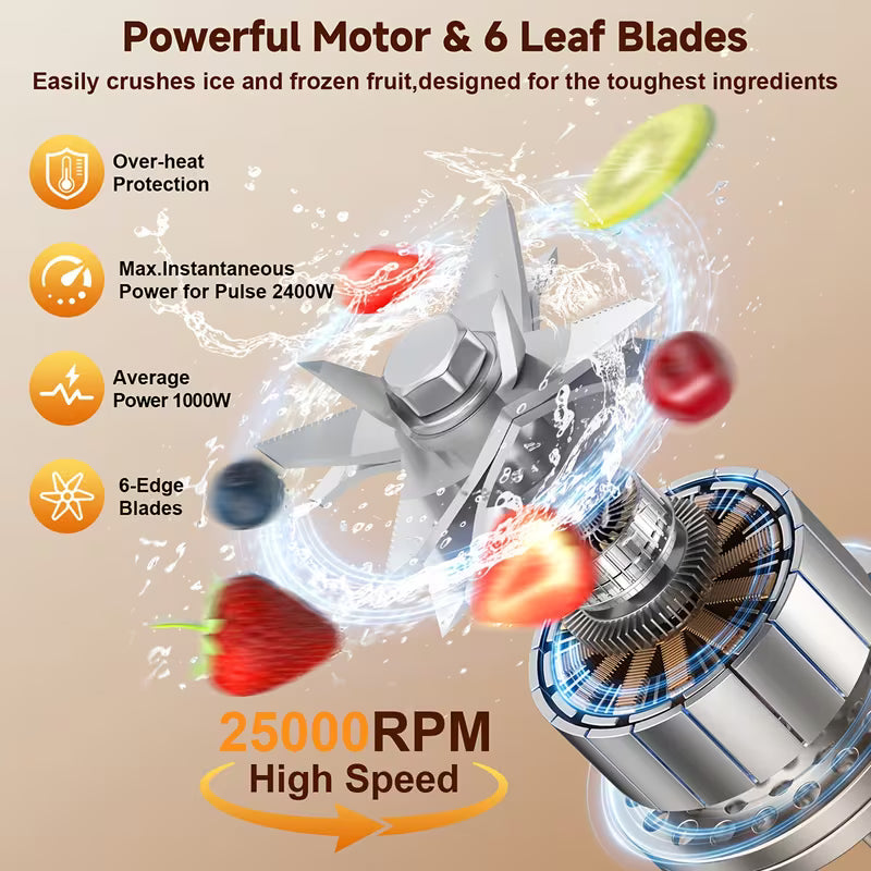 Professional Countertop Blender & Food Processor – 2400W, 25,000 RPM, 68 oz