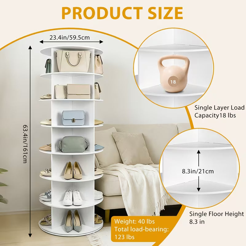 7-Tier 360° Rotating Shoe Rack Tower, Spinning Shoe Organizer and Storage Carousel for Entryway, Closet, Bedroom & Living Room