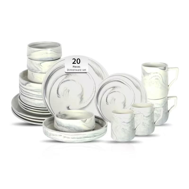 16-Piece / 20-Piece Marbled Dinnerware Set for 4