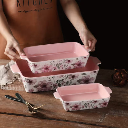 3-Piece Hand-Painted Ceramic Baking Dish Set