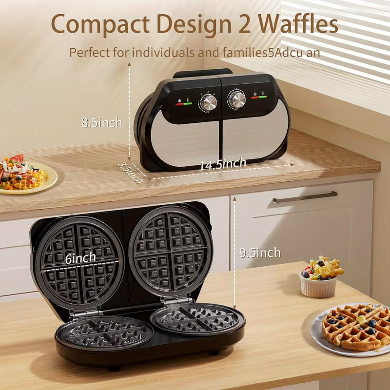 6-Inch Double Belgian Waffle Maker – 1400W Commercial-Style Waffle Machine