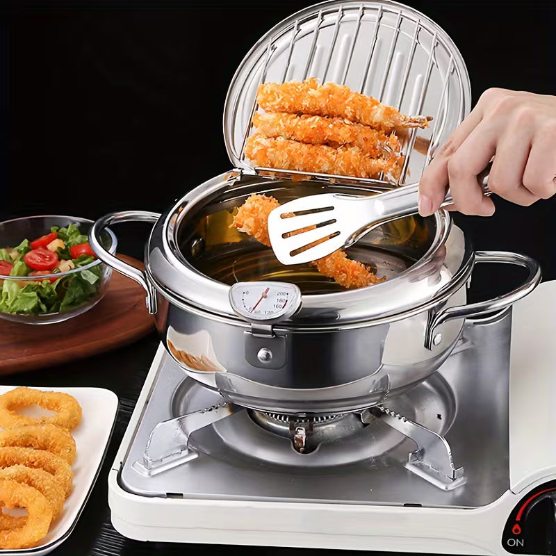 Heavy-Duty Stainless Steel Deep Fryer Pot with Temperature Gauge