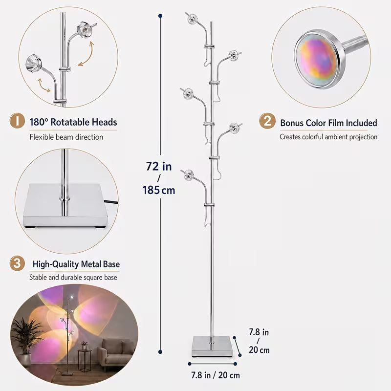5-Head Sunset Projection Floor Lamp – Dimmable RGB LED Ambient Lighting