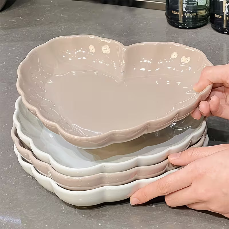 4-Piece 8.25-Inch Heart-Shaped Ceramic Plate Set