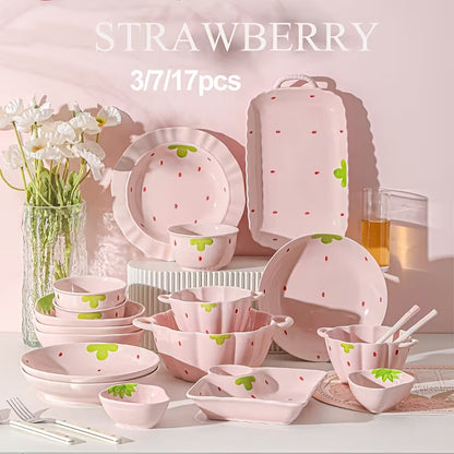 Pink Strawberry Ceramic Dinnerware Set