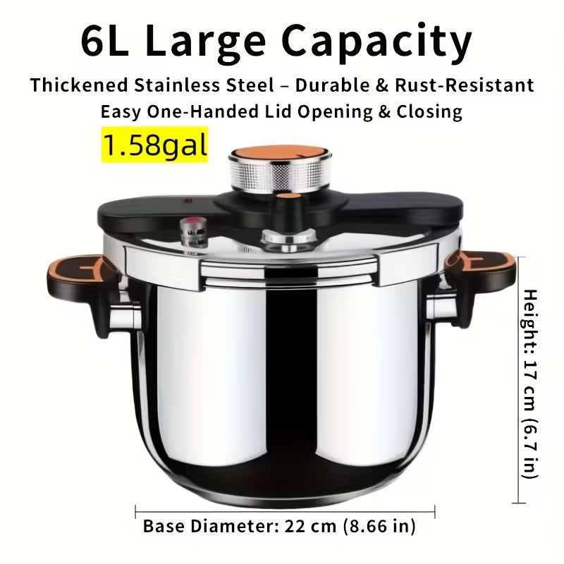 Stainless Steel Pressure Cooker & Stew Pot with Twist-Lock Lid, 5L/6L/8L, Induction & Gas Compatible