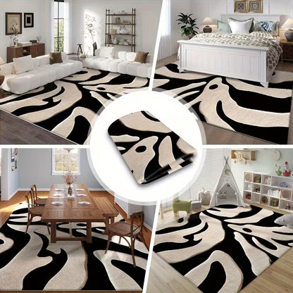 Black & White Geometric Area Rug – Modern Machine-Washable Soft Floor Mat