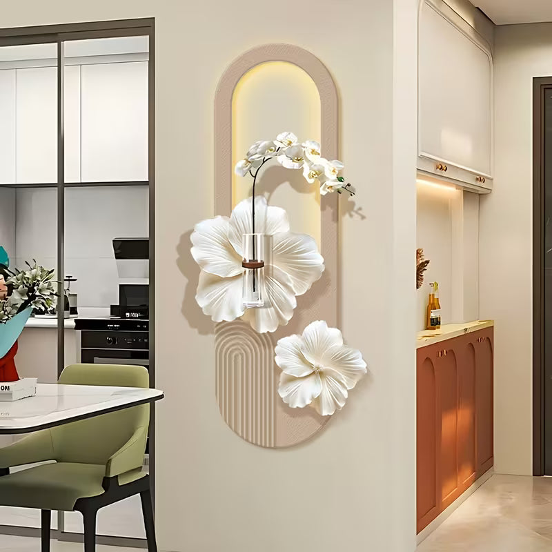 3D Flower Wall Decor with Lights – Handmade Sandstone Floral Wall Art