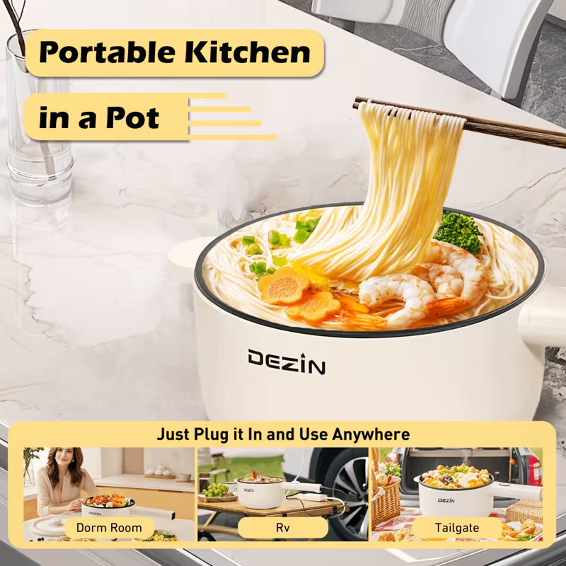 2L Non-Stick Electric Cooking Pot, Mini Multifunctional Cooker with Adjustable Power for Ramen, Eggs, Steak, Fried Rice, Oatmeal & Soup