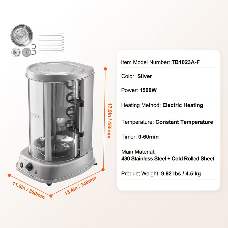 Stainless Steel Shawarma Grill Machine – Vertical Gyro Rotisserie Doner
