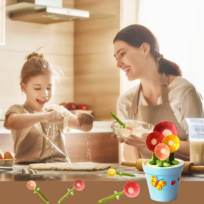 Flower-Shaped Ceramic Measuring Spoon Set with Holder