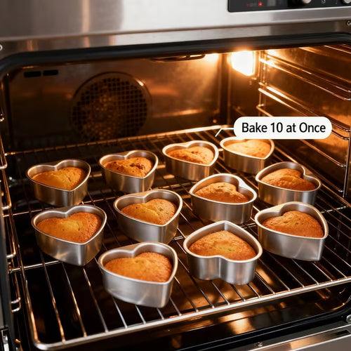 10-Piece 3-Inch Heart-Shaped Aluminum Cake Pan Set