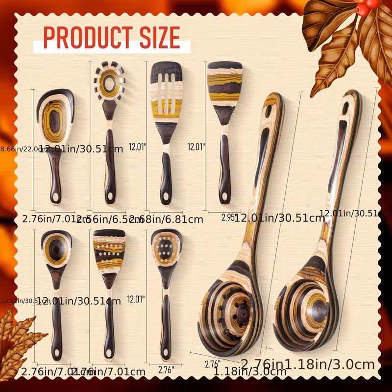9-Piece Brown Pakkawood Kitchen Utensil Set