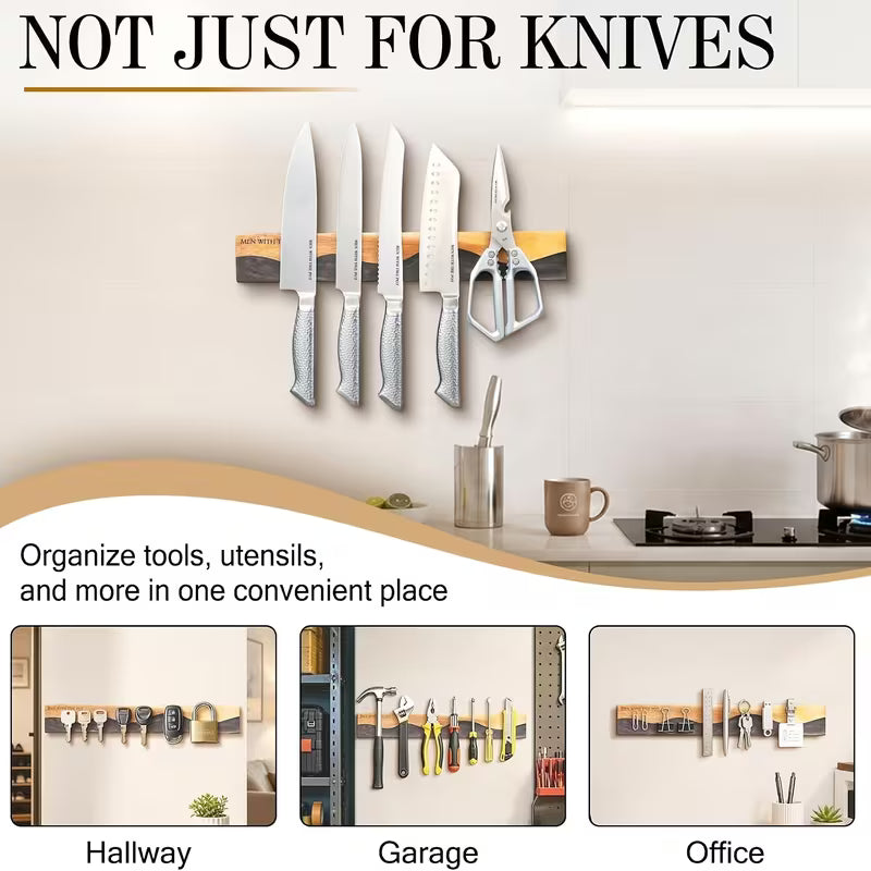 16-Inch Magnetic Knife Holder – Wood & Black ResinKeep Your Kitchen Clean, Organized &amp; Clutter-Free