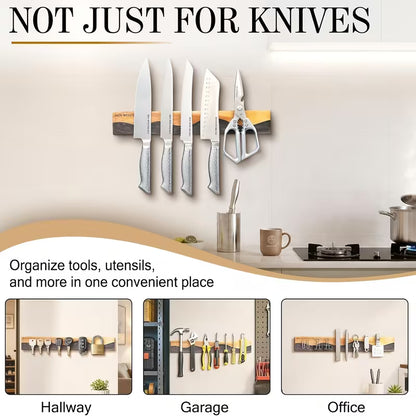 16-Inch Magnetic Knife Holder – Wood & Black ResinKeep Your Kitchen Clean, Organized &amp; Clutter-Free