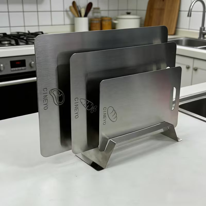 4-Piece Titanium Cutting Board Set with Storage Stand