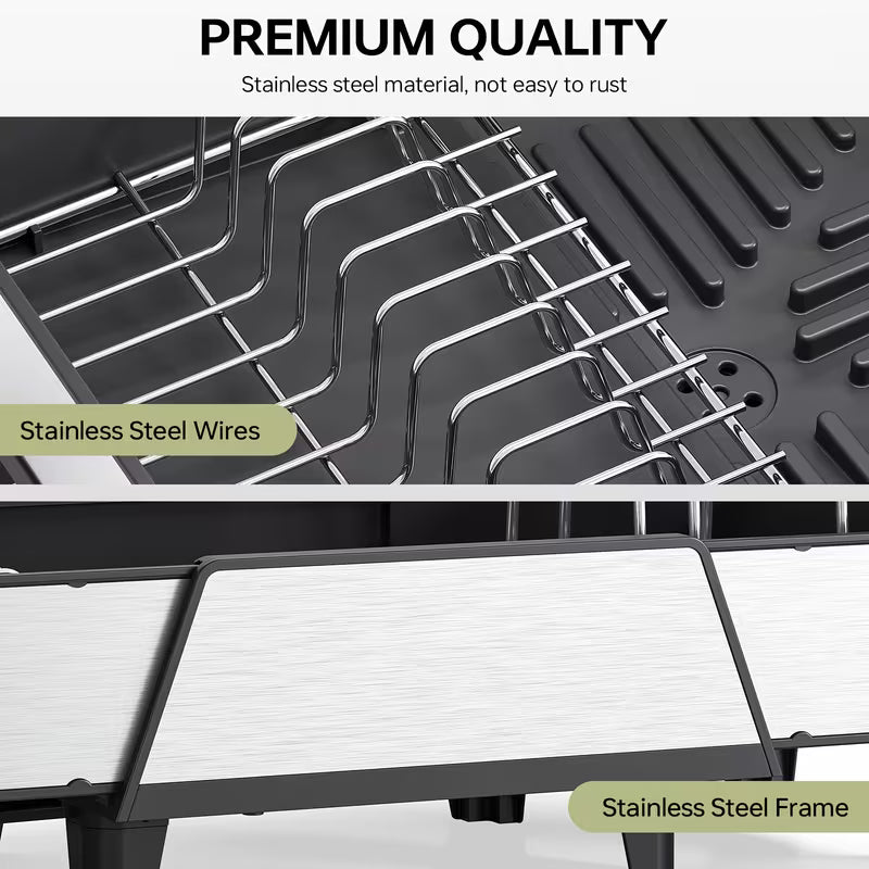Adjustable Stainless Steel Dish Drying Rack with Utensil Holder & Pan Rack