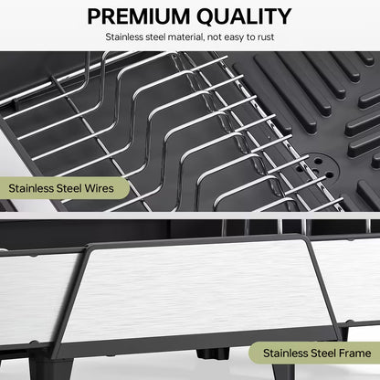 Adjustable Stainless Steel Dish Drying Rack with Utensil Holder & Pan Rack