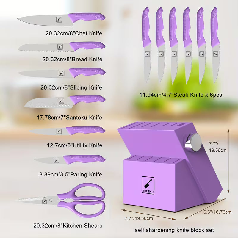 14-Piece Kitchen Knife Set with Block & Built-In Sharpener