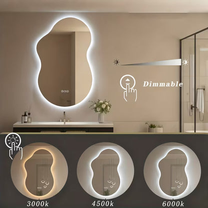 Irregular LED Bathroom Mirror with Lights – 40 x 24 Inch Asymmetrical Cloud Vanity Mirror