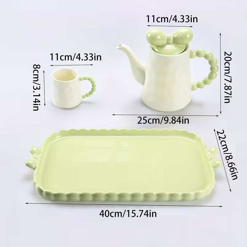 8-Piece European Ceramic Tea Set with Teapot, 6 Cups & Serving Tray