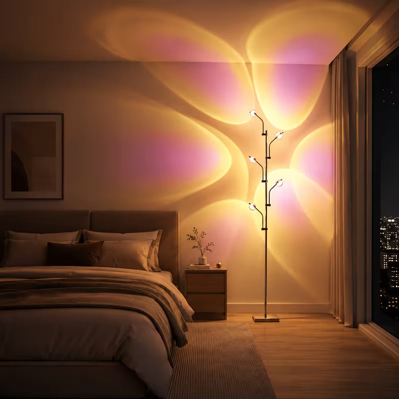 5-Head Sunset Projection Floor Lamp – Dimmable RGB LED Ambient Lighting