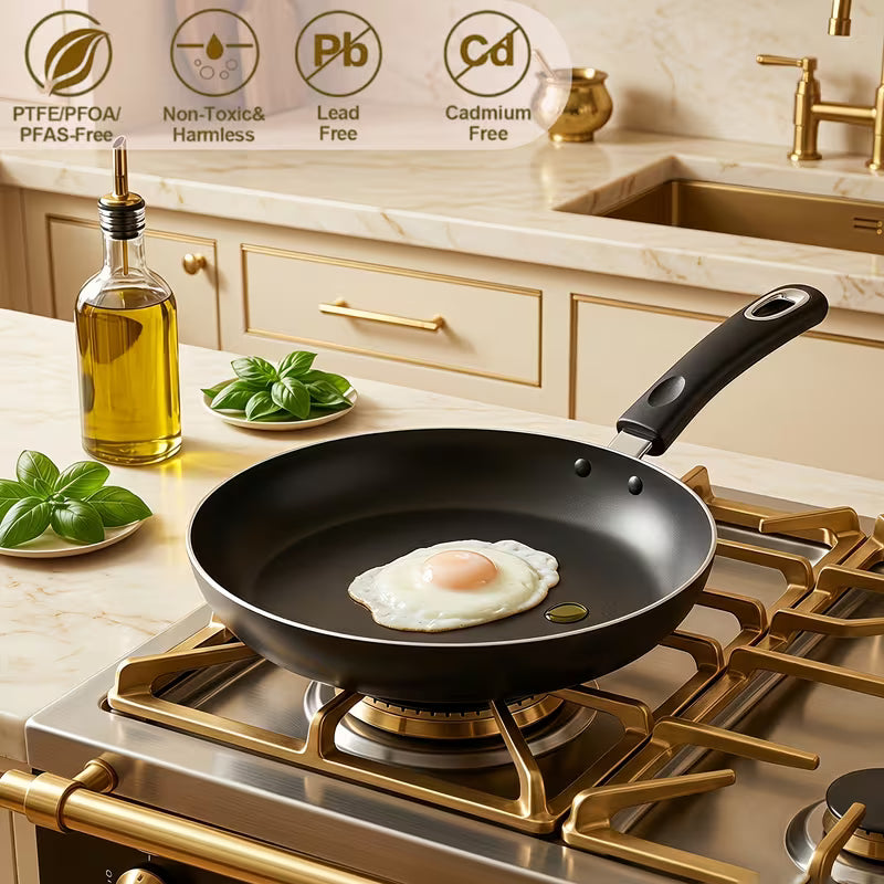 8-Piece Black Nonstick Cookware Set with Glass Lids