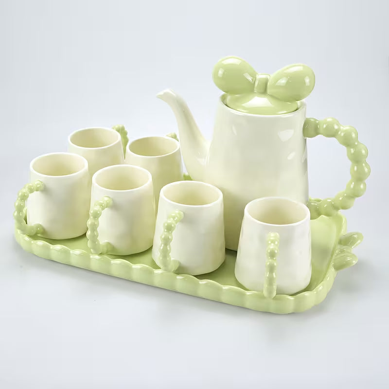 8-Piece European Ceramic Tea Set with Teapot, 6 Cups & Serving Tray