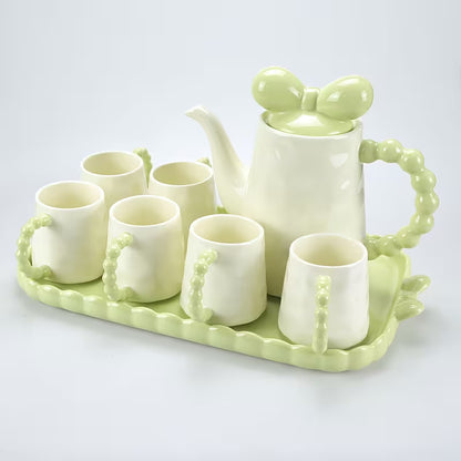 8-Piece European Ceramic Tea Set with Teapot, 6 Cups & Serving Tray