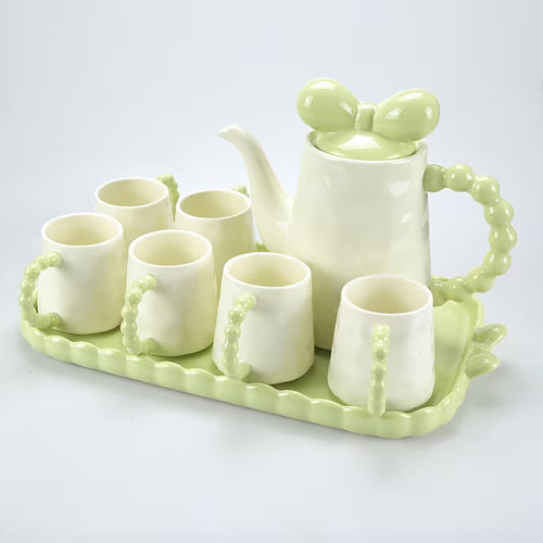 8-Piece European Ceramic Tea Set with Teapot, 6 Cups & Serving Tray
