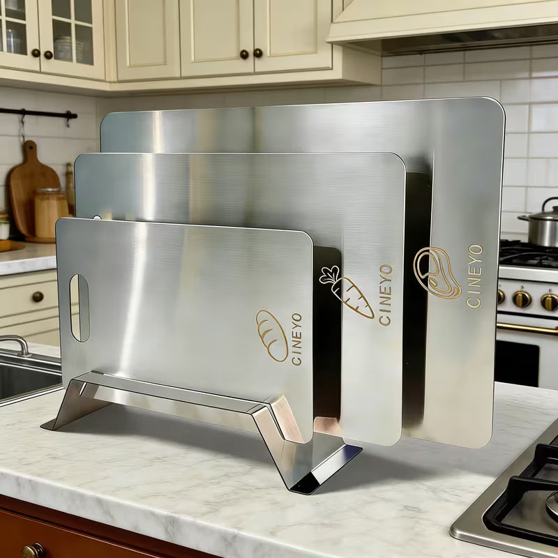 4-Piece Titanium Cutting Board Set with Storage Stand