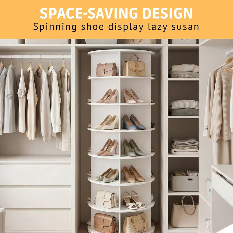 7-Tier 360° Rotating Shoe Rack Tower, Spinning Shoe Organizer and Storage Carousel for Entryway, Closet, Bedroom & Living Room