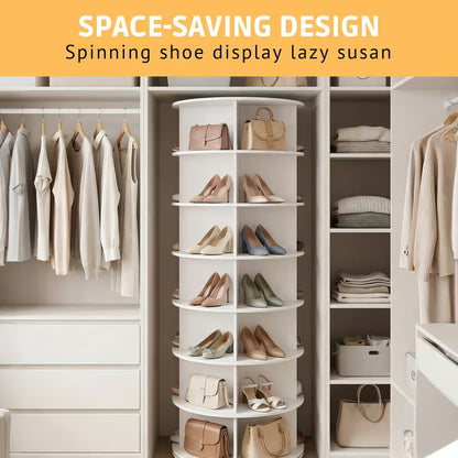 7-Tier 360° Rotating Shoe Rack Tower, Spinning Shoe Organizer and Storage Carousel for Entryway, Closet, Bedroom & Living Room