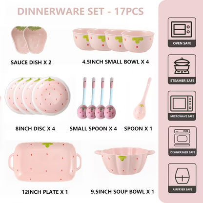 Pink Strawberry Ceramic Dinnerware Set