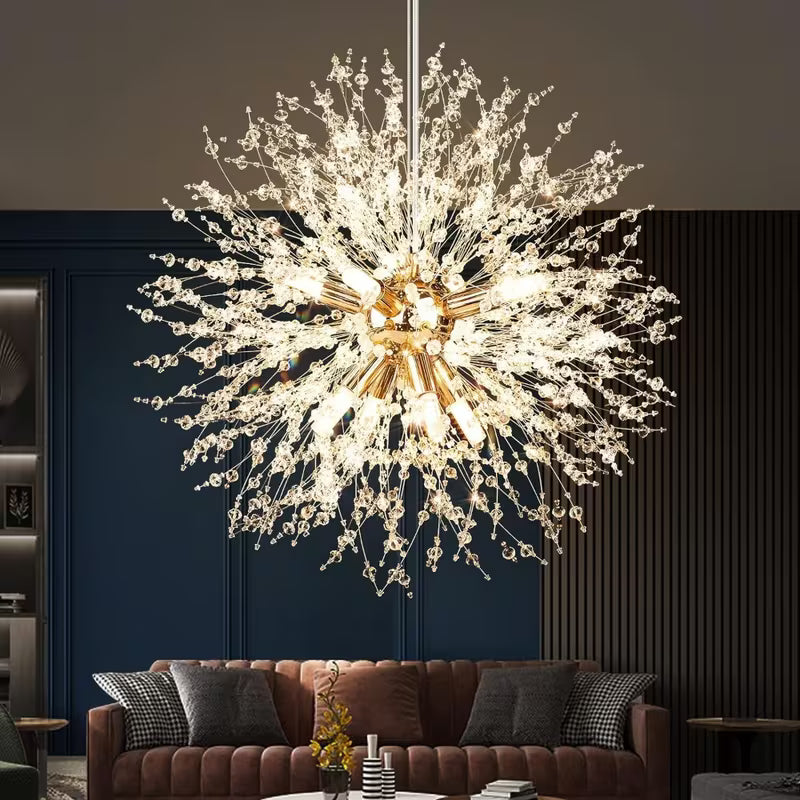 Modern Crystal Firework Chandelier – 8-Light Chrome Semi-Flush Mount Ceiling Light