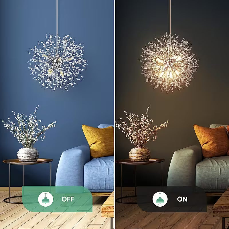 Modern Crystal Firework Chandelier – 8-Light Chrome Semi-Flush Mount Ceiling Light