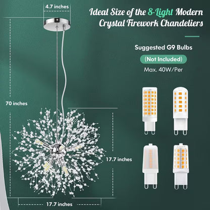 Modern Crystal Firework Chandelier – 8-Light Chrome Semi-Flush Mount Ceiling Light