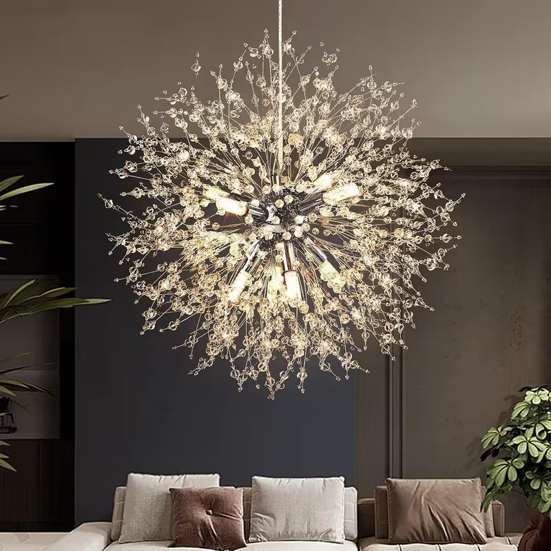 Modern Crystal Firework Chandelier – 8-Light Chrome Semi-Flush Mount Ceiling Light