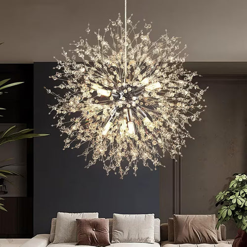 Modern Crystal Firework Chandelier – 8-Light Chrome Semi-Flush Mount Ceiling Light
