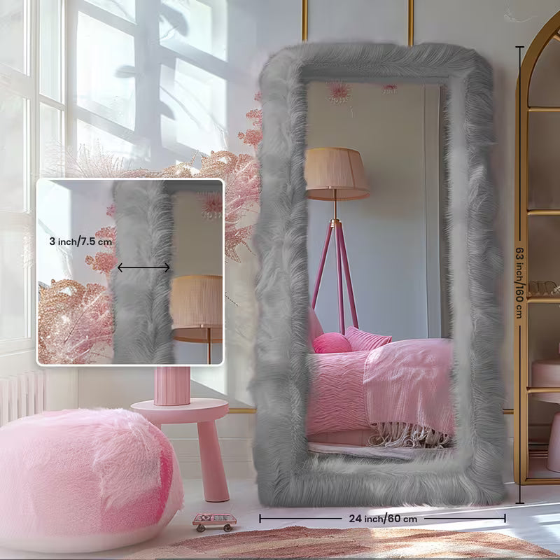 24" x 63" Full-Length Mirror with Chic Faux Fur Frame