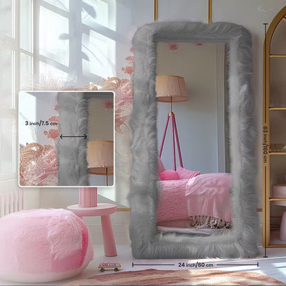 24" x 63" Full-Length Mirror with Chic Faux Fur Frame